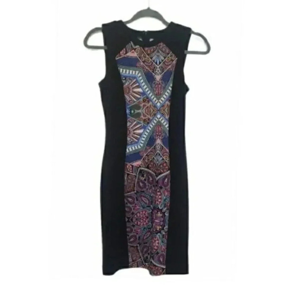 Nicole by Nicole Miller Paisley Sheath Dress  XS Black Multicolor Sleeveless - Picture 2 of 6